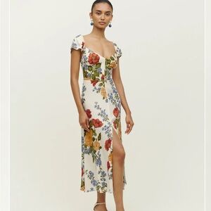Reformation Baxley White Floral Midi Dress